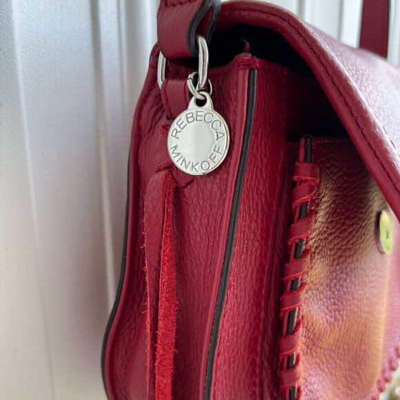 Rebecca Minkoff Crossbody Saddle Bag Pebble Leather Whip Stitch Detail Burgundy - Picture 8 of 16